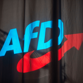 AfD-Logo bei einem Bundesparteitag © imago images/Christian Thiel