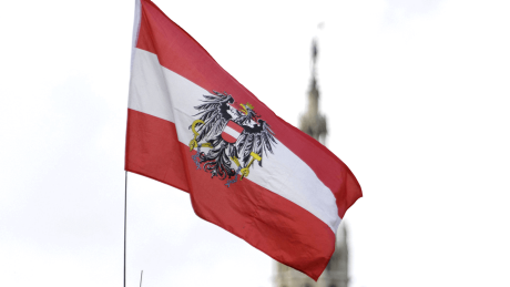 Die österreichische Staatsflagge weht vor dem Wiener Rathaus © imago images/Arnulf Hettrich