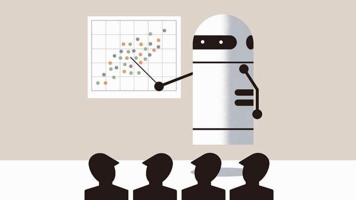 Symbolbild für Künstliche Intelligenz (KI): Ein Roboter bei einer Präsentation © imago images/Ikon Images/Yenpitsu Nemoto