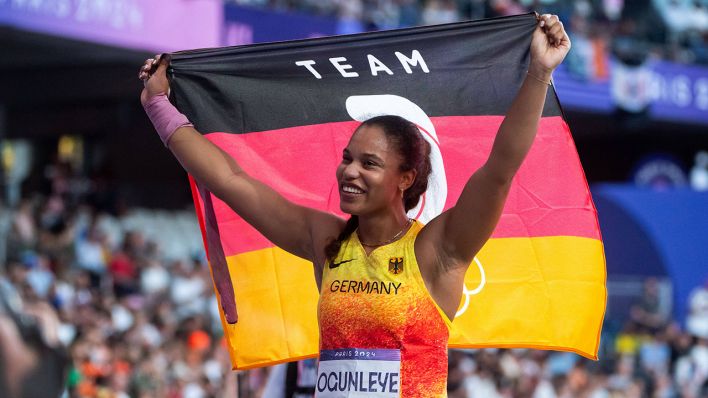 Yemisi Ogunleye holt Gold für Deutschland im Kugelstoßen bei den Olympischen Spielen in Paris © IMAGO / Eibner