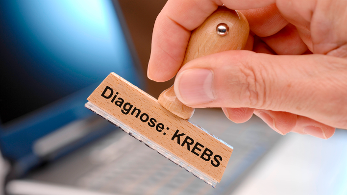 Ein Stempel mit der Aufschrift "Diagnose: Krebs"