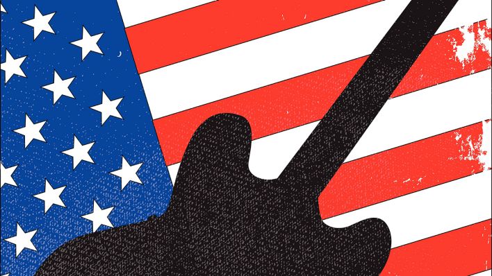 Silhouette einer Gitarre vor USA-Flagge © IMAGO / Panthermedia