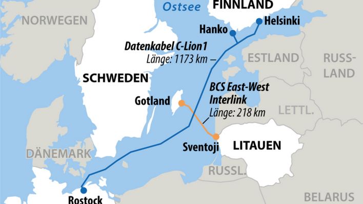 Unterseekabel C-Lion 1 und BCS East-West Interlink © picture alliance/dpa/dpa Grafik | dpa-infografik GmbH