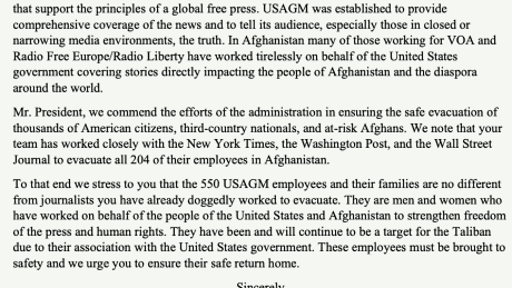 To that end we stress to you that the 550 USAGM employees and their families are no different from journalists you have already doggedly worked to evacuate.