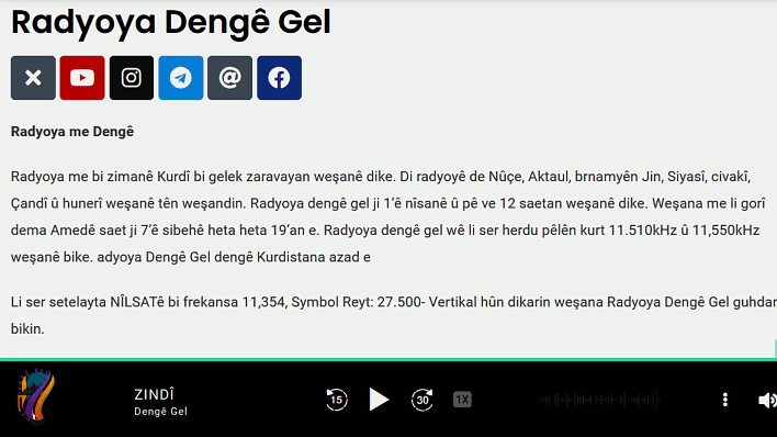 Radyoya dengê gel ji 1’ê nîsanê û pê ve 12 saetan weşanê dike. Weşana me li gorî dema Amedê saet ji 7’ê sibehê heta heta 19’an e. Radyoya dengê gel wê li ser herdu pêlên kurt 11.510kHz û 11,550kHz weşanê bike.