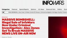 Infowars.com, 15.11.2024: „Massive bombshell – Illegal sale of Infowars now under criminal investigation – Alex Jones set to break massive news“